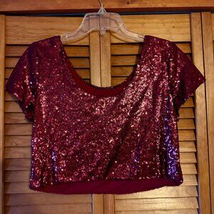 HAODUOYI Red Sequin Crop Top